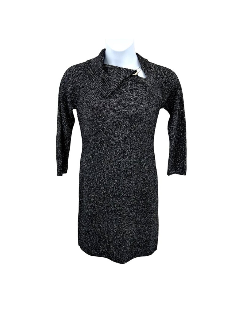 GORGEOUS CALVIN KLEIN BLACK METALLIC SILVER THREAD SWEATER DRESS - M